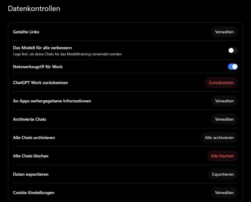 Datenkontrollen in ChatGPT, Das Modell für alle verbessern ausgeschaltet