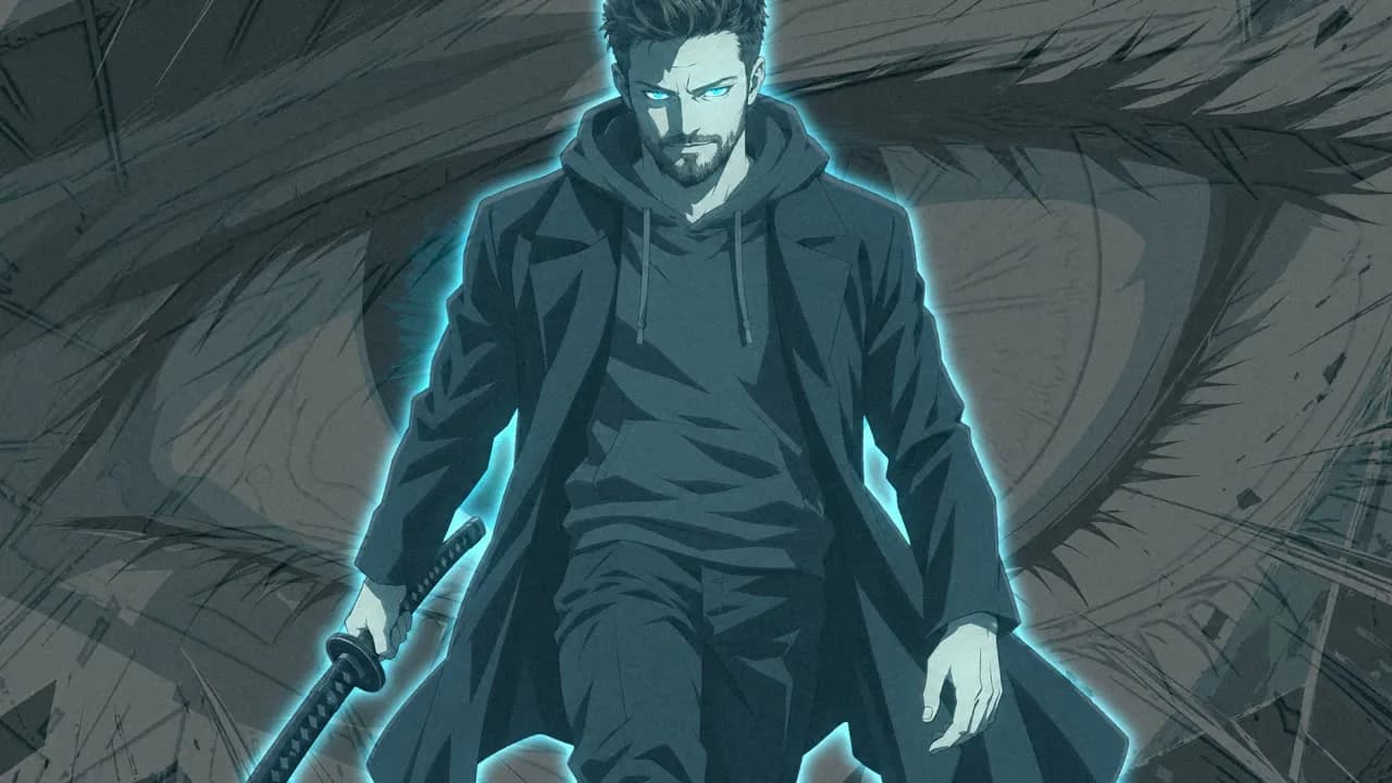 Standbild aus dem Anime-Edit: Kai läuft vor einem riesigen leuchtenden Auge