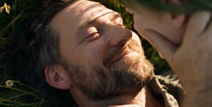 Mann liegt lächelnd im Gras, KI-Video