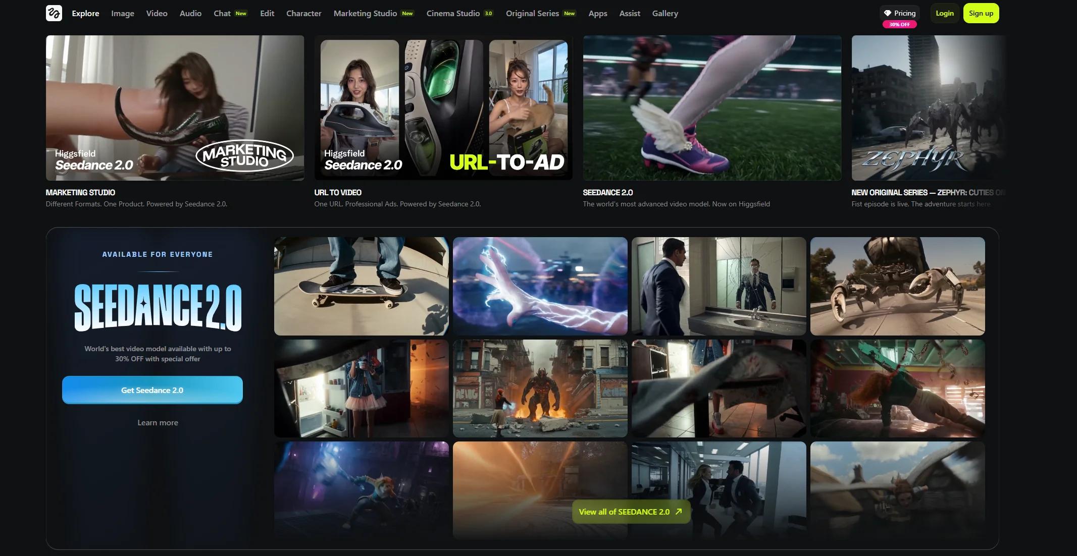 Higgsfield AI Screenshot, Multi-Modell-Video-Generation