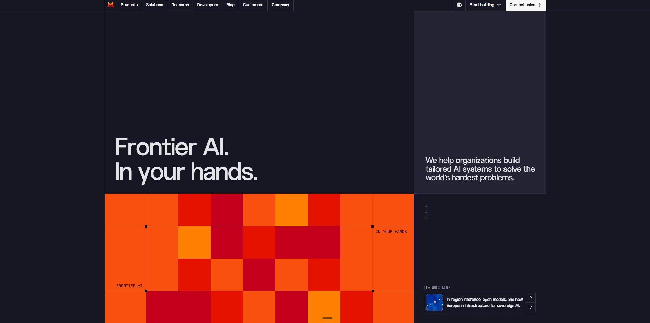 Mistral Startseite, Frontier AI in your hands