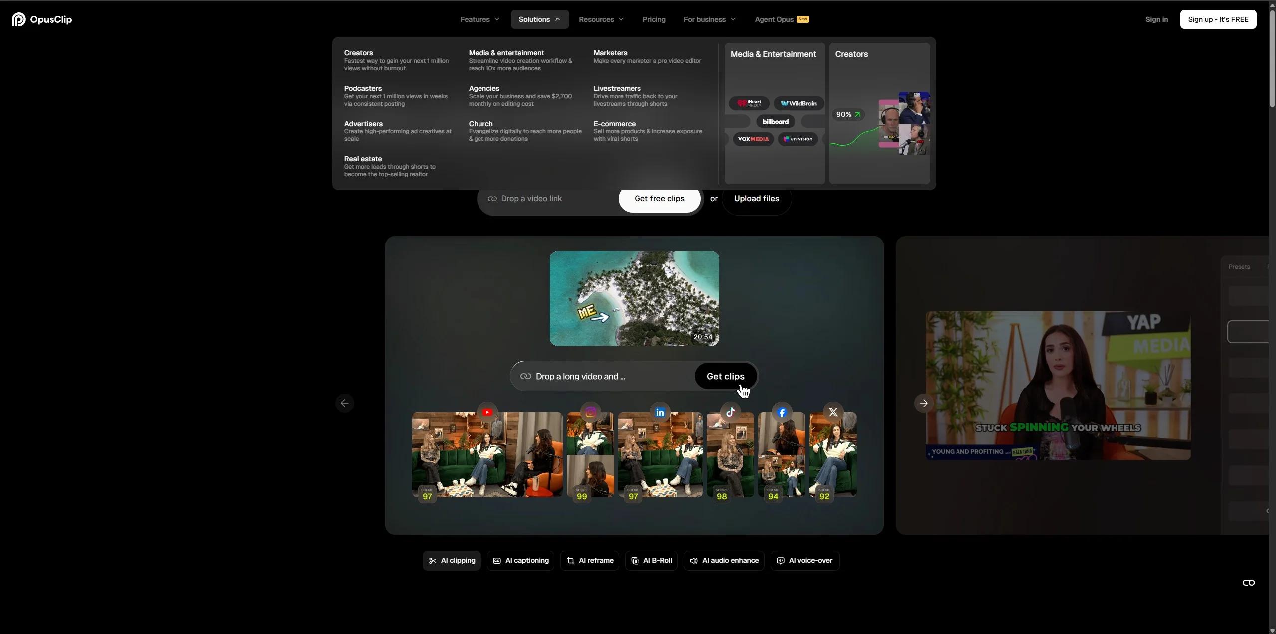 Opus Clip Screenshot, Auto-Clipping