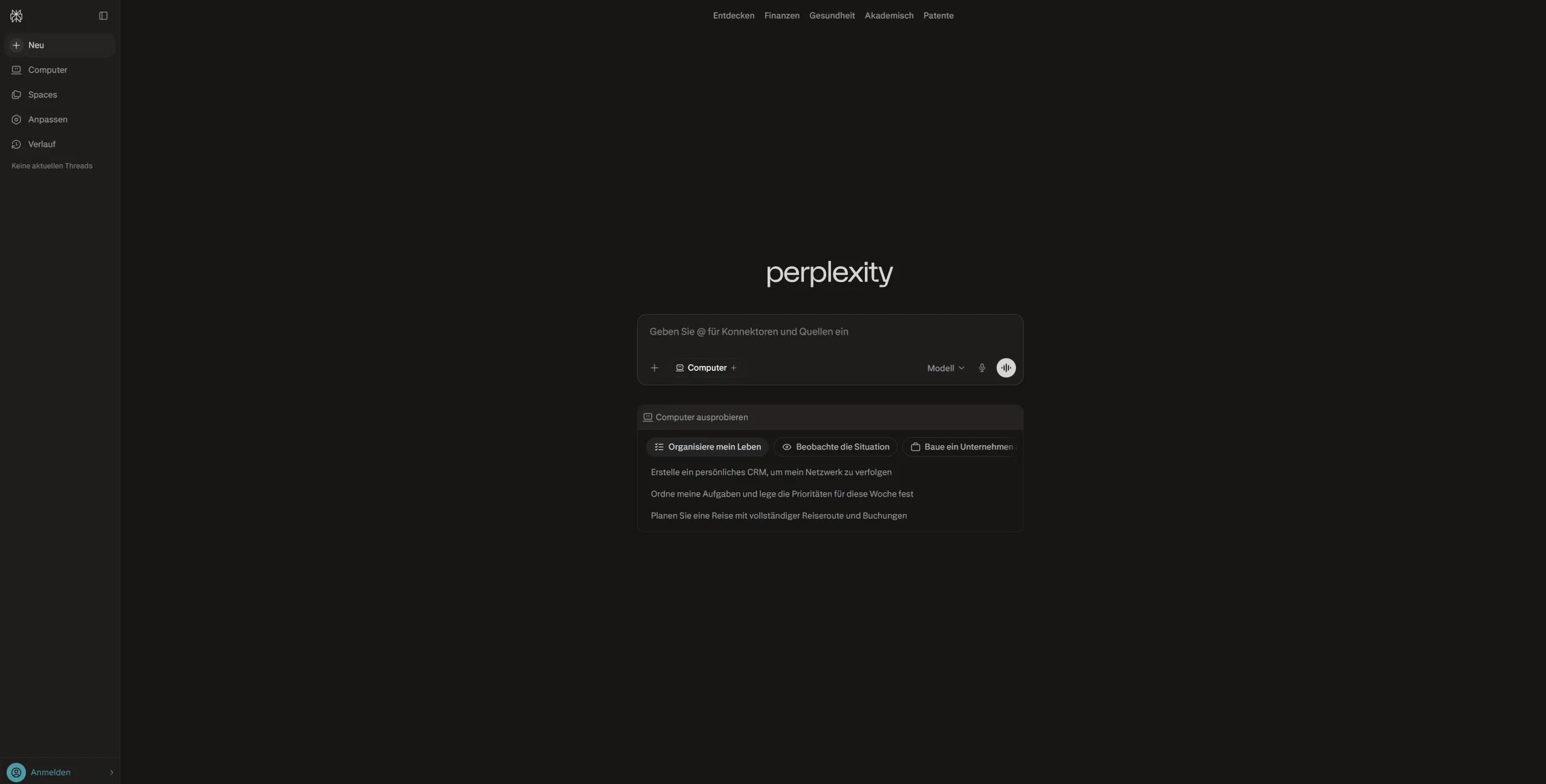 Perplexity Screenshot, KI-Suche mit Quellenangaben