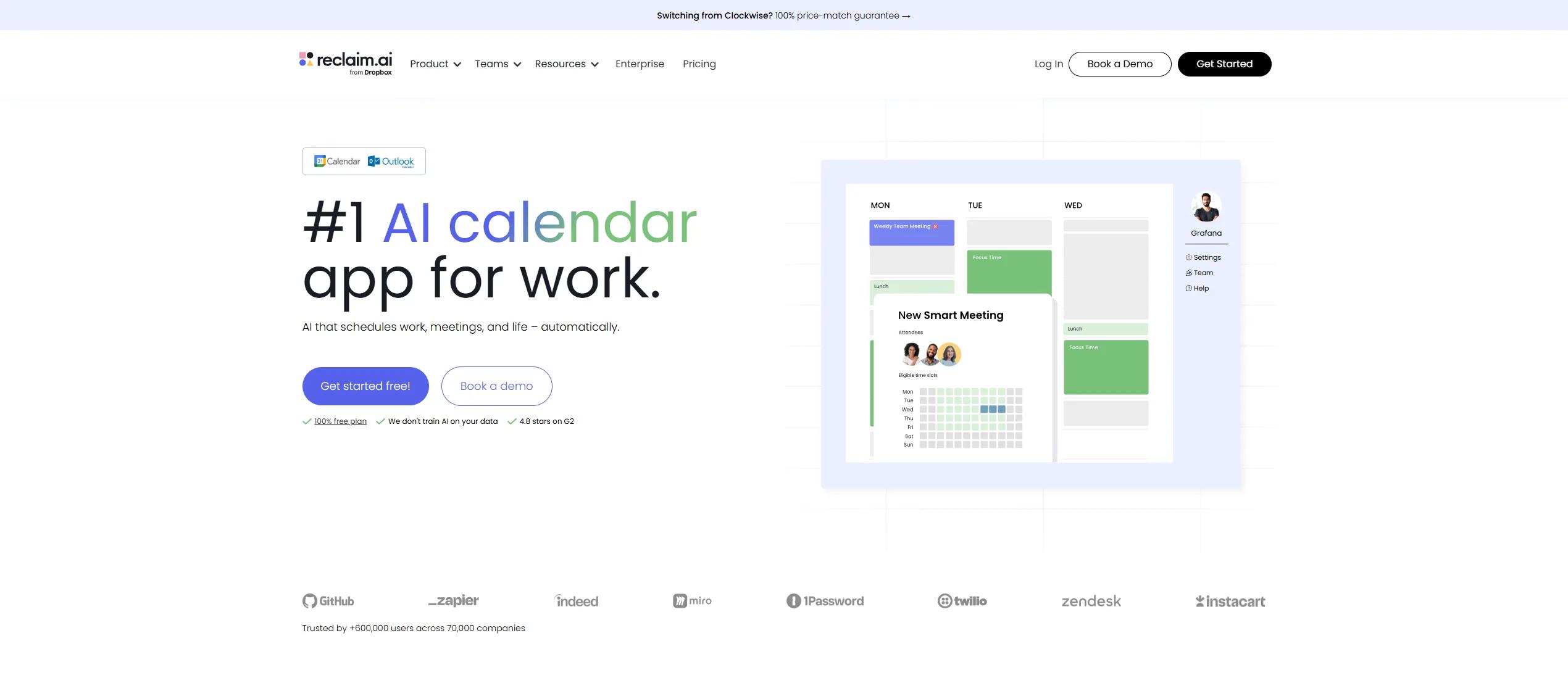 Reclaim Screenshot, KI-Kalender-Automatisierung