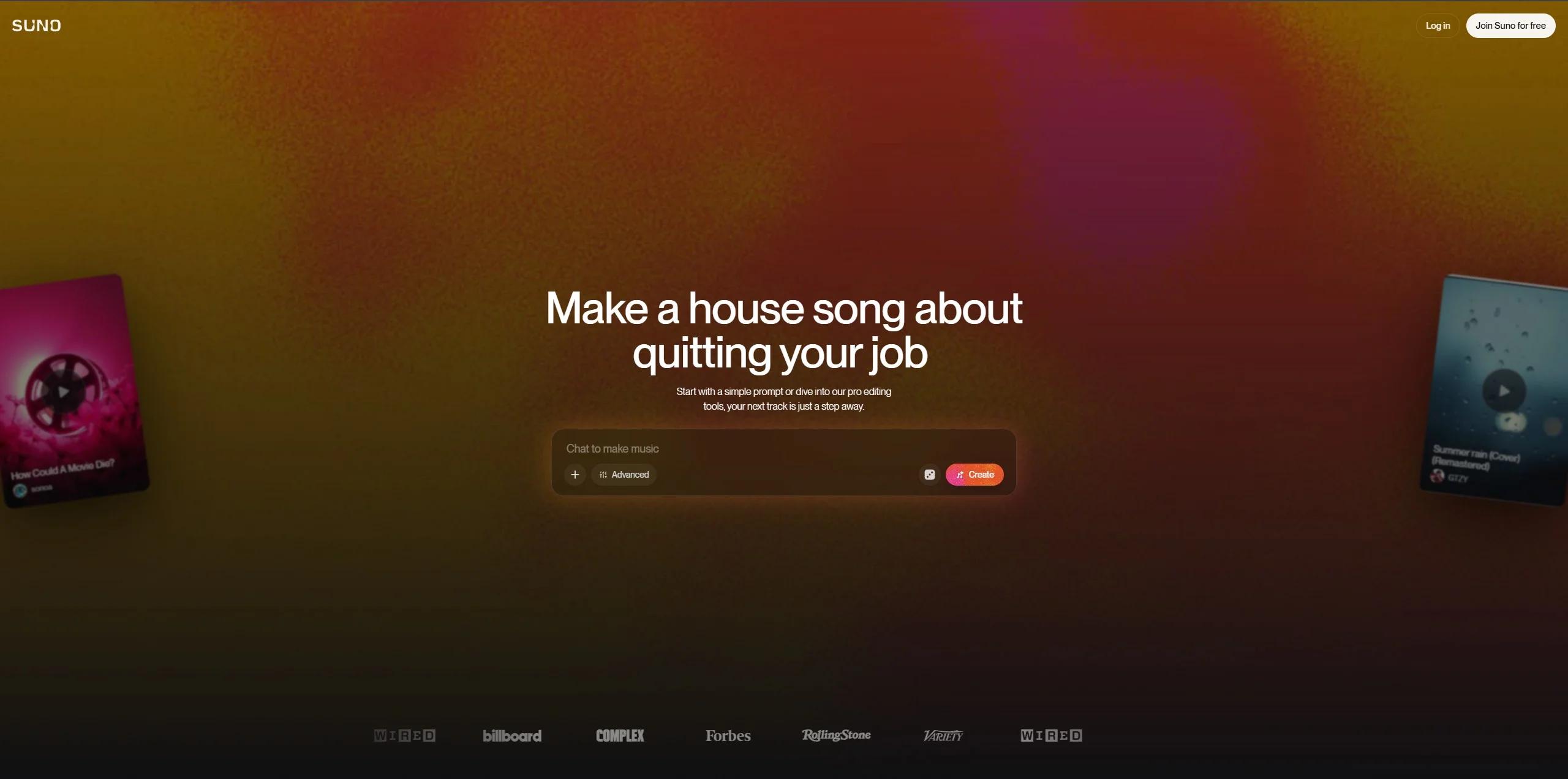Suno Screenshot, Musik-Generator