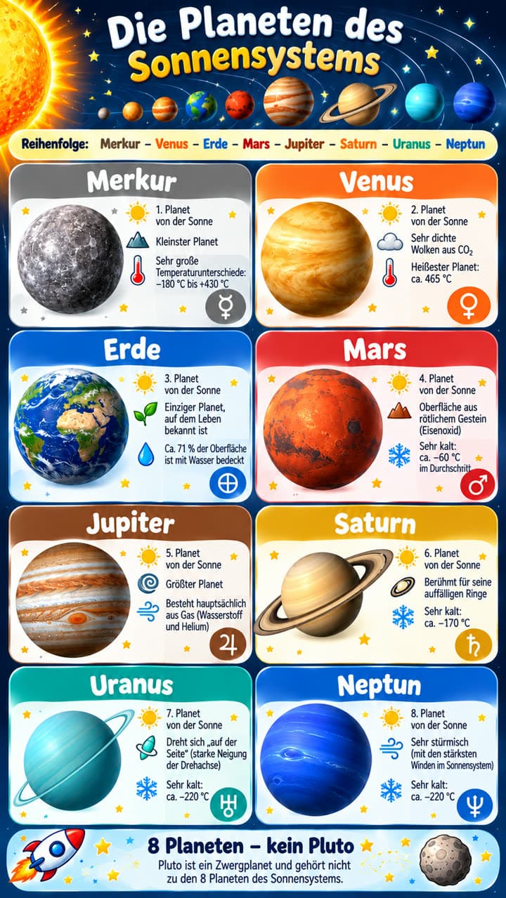 Flashcards zu den Planeten des Sonnensystems, erstellt von ChatGPT