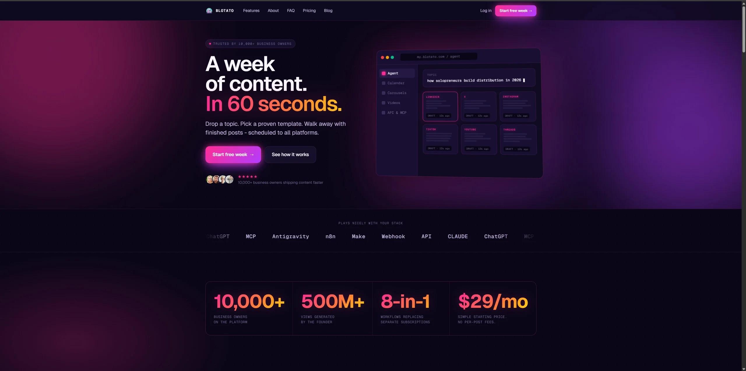 Blotato Screenshot, Multi-Plattform
